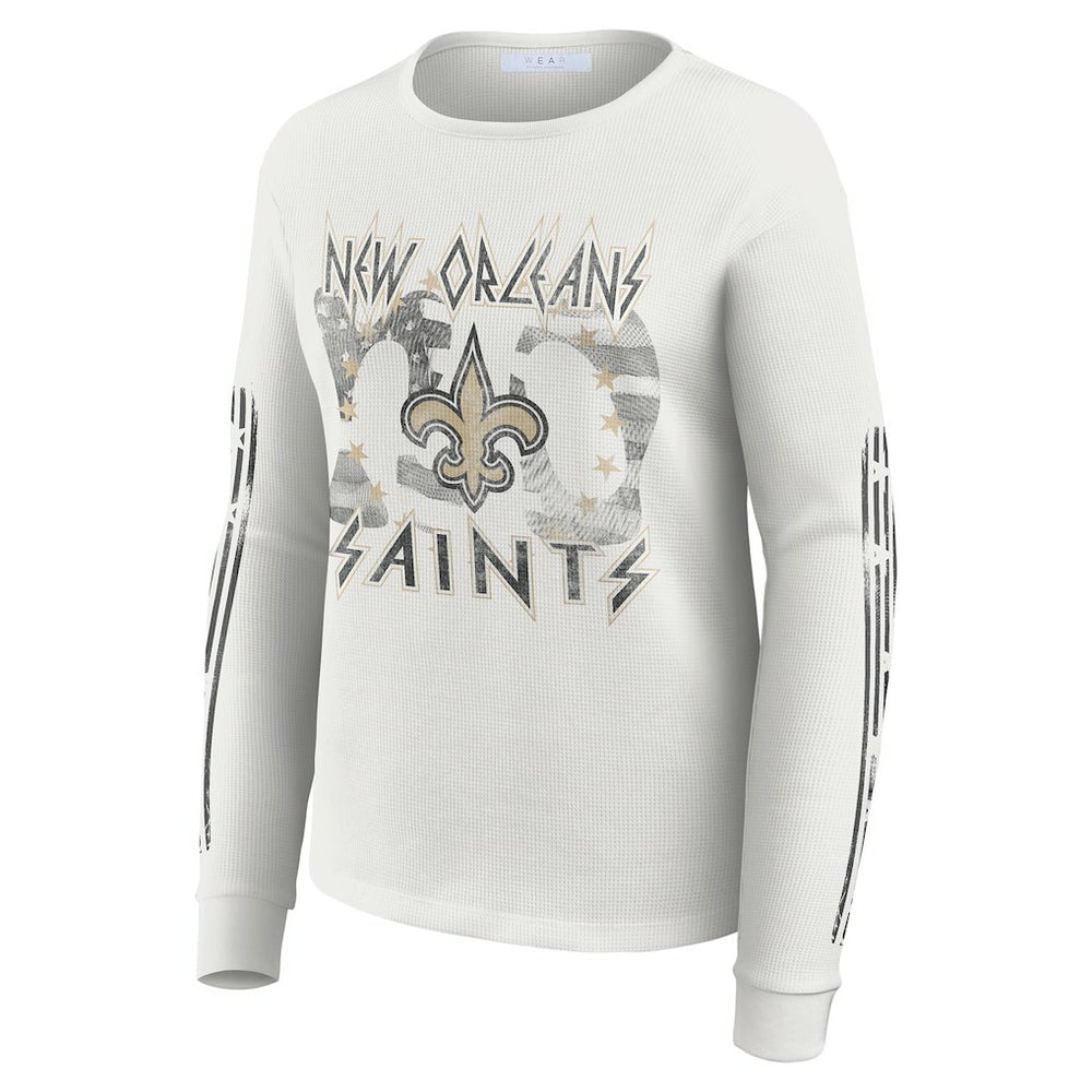 New Orleans Saints  WEAR by Erin Andrews Women's Graphic Waffle Long-Sleeve T-Shirt