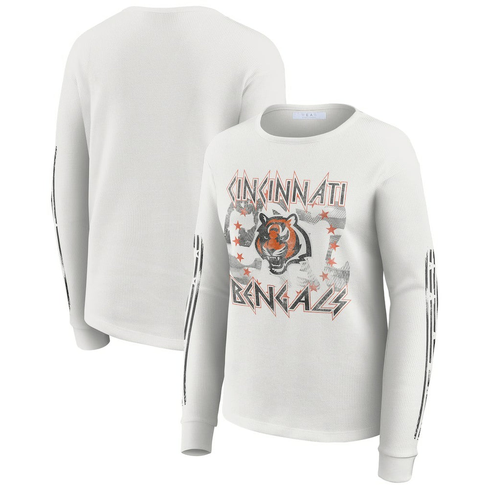Cincinnati Bengals  WEAR by Erin Andrews Women's Graphic Waffle Long-Sleeve T-Shirt