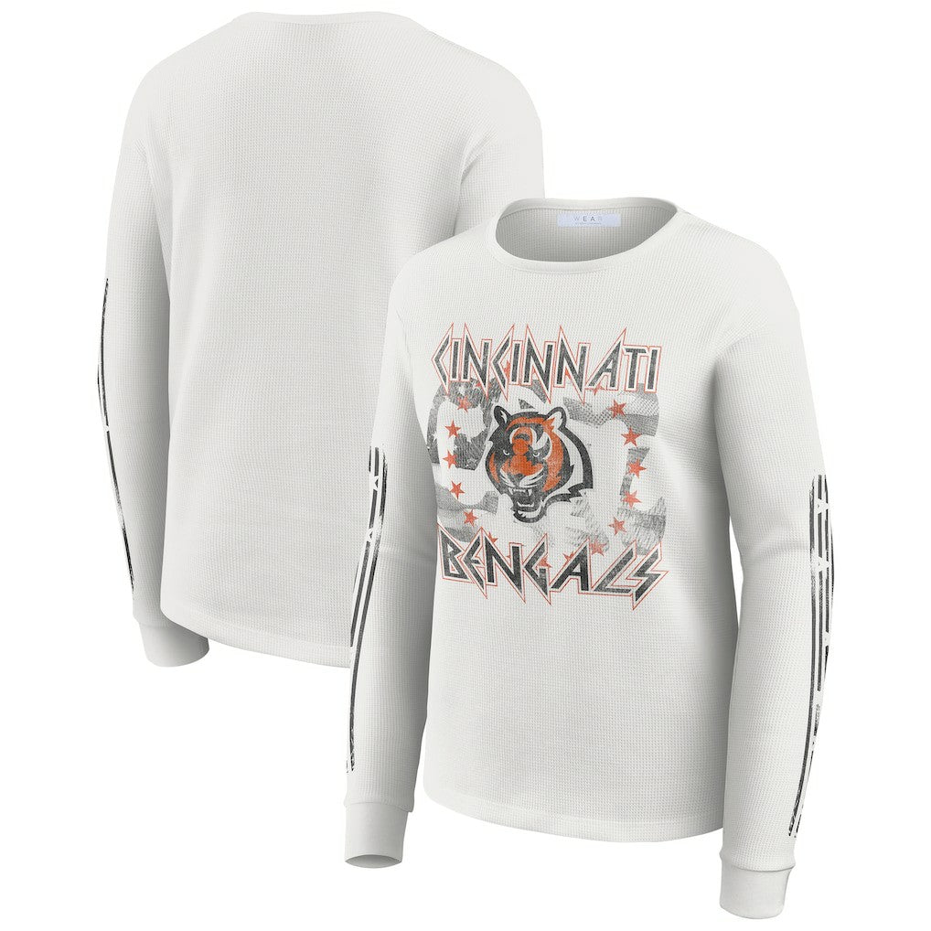 Cincinnati Bengals  WEAR by Erin Andrews Women's Graphic Waffle Long-Sleeve T-Shirt