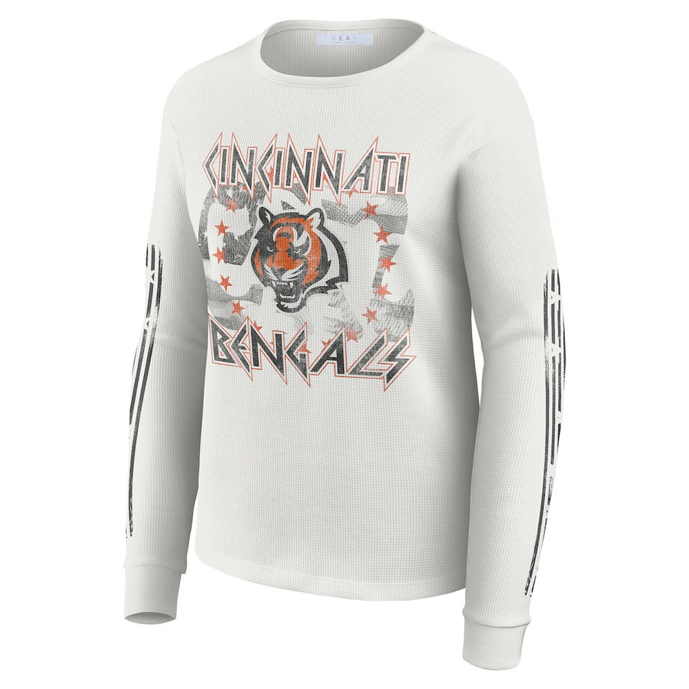 Cincinnati Bengals  WEAR by Erin Andrews Women's Graphic Waffle Long-Sleeve T-Shirt