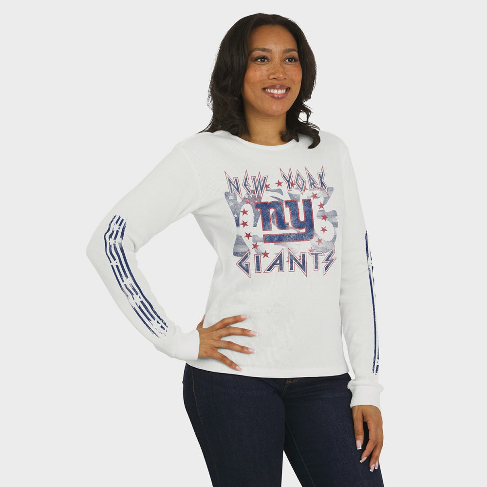 New York Giants  WEAR by Erin Andrews Women's Graphic Waffle Long-Sleeve T-Shirt