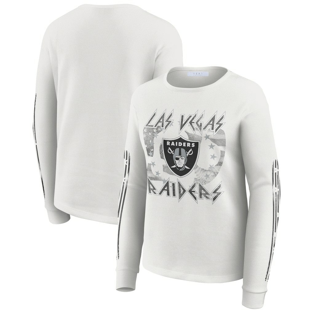 Las Vegas Raiders  WEAR by Erin Andrews Women's Graphic Waffle Long-Sleeve T-Shirt
