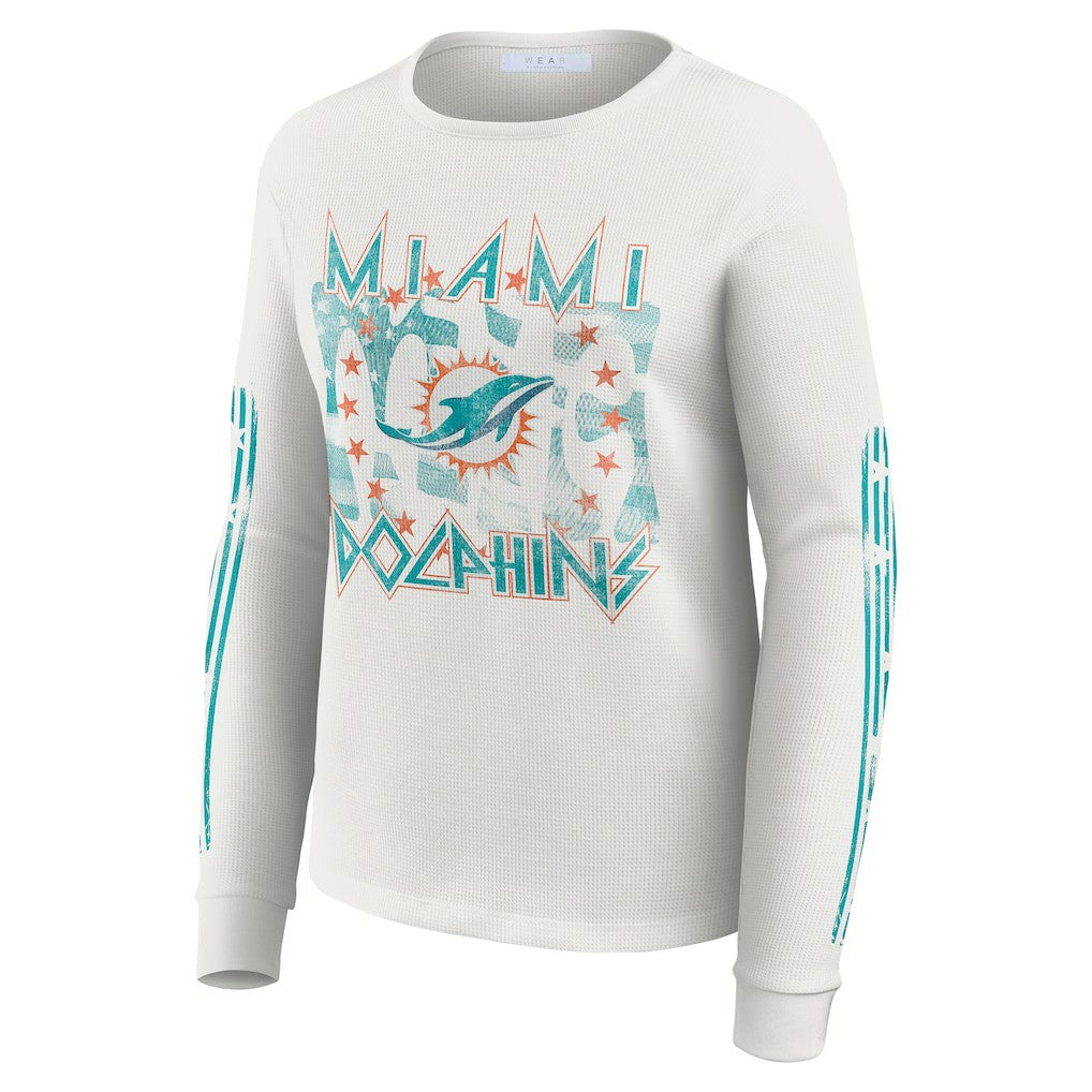 Miami Dolphins  WEAR by Erin Andrews Women's Graphic Waffle Long-Sleeve T-Shirt