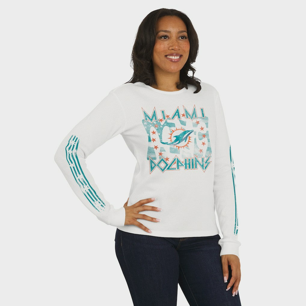 Miami Dolphins  WEAR by Erin Andrews Women's Graphic Waffle Long-Sleeve T-Shirt
