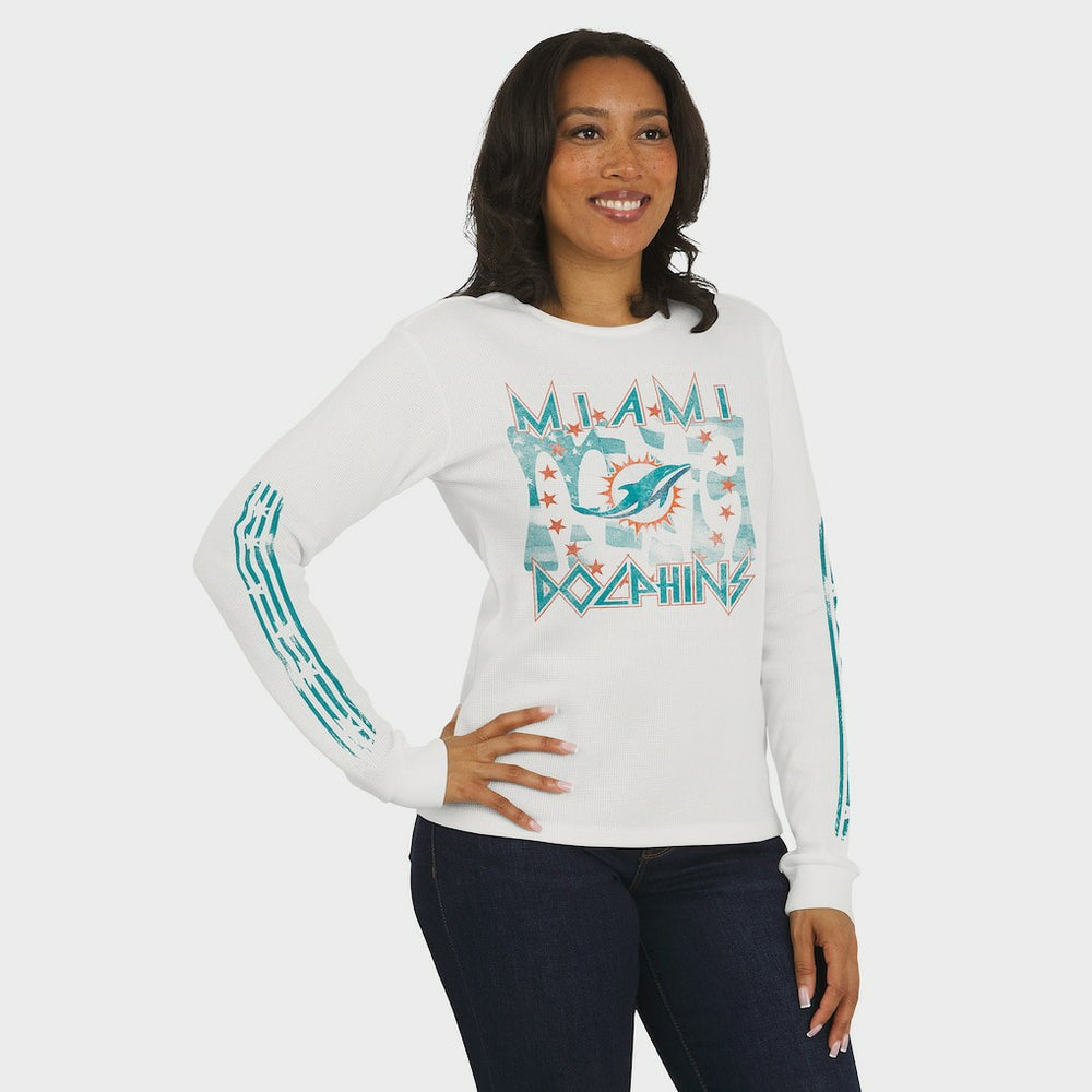 Miami Dolphins  WEAR by Erin Andrews Women's Graphic Waffle Long-Sleeve T-Shirt