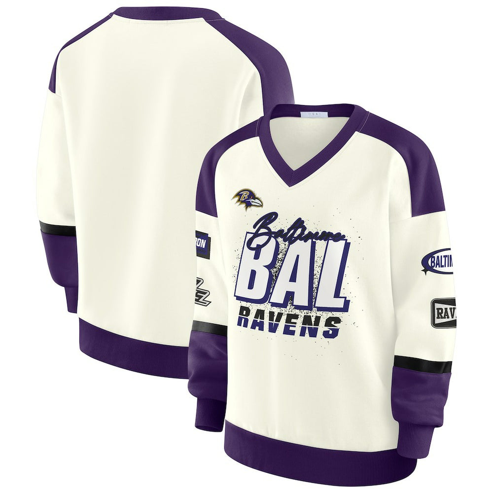 Baltimore Ravens  WEAR by Erin Andrews Women's Racing Crew V-Neck Sweatshirt