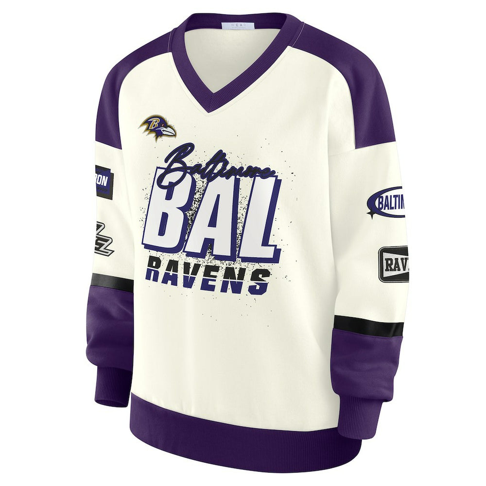 Baltimore Ravens  WEAR by Erin Andrews Women's Racing Crew V-Neck Sweatshirt