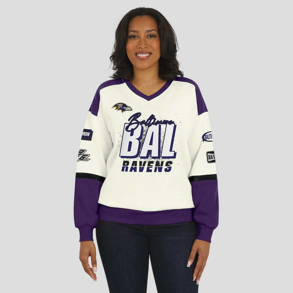 Baltimore Ravens  WEAR by Erin Andrews Women's Racing Crew V-Neck Sweatshirt