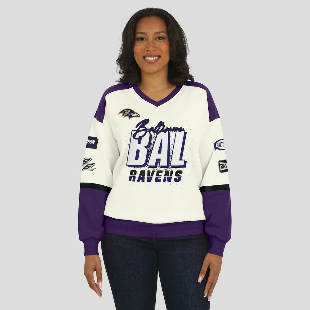 Baltimore Ravens  WEAR by Erin Andrews Women's Racing Crew V-Neck Sweatshirt