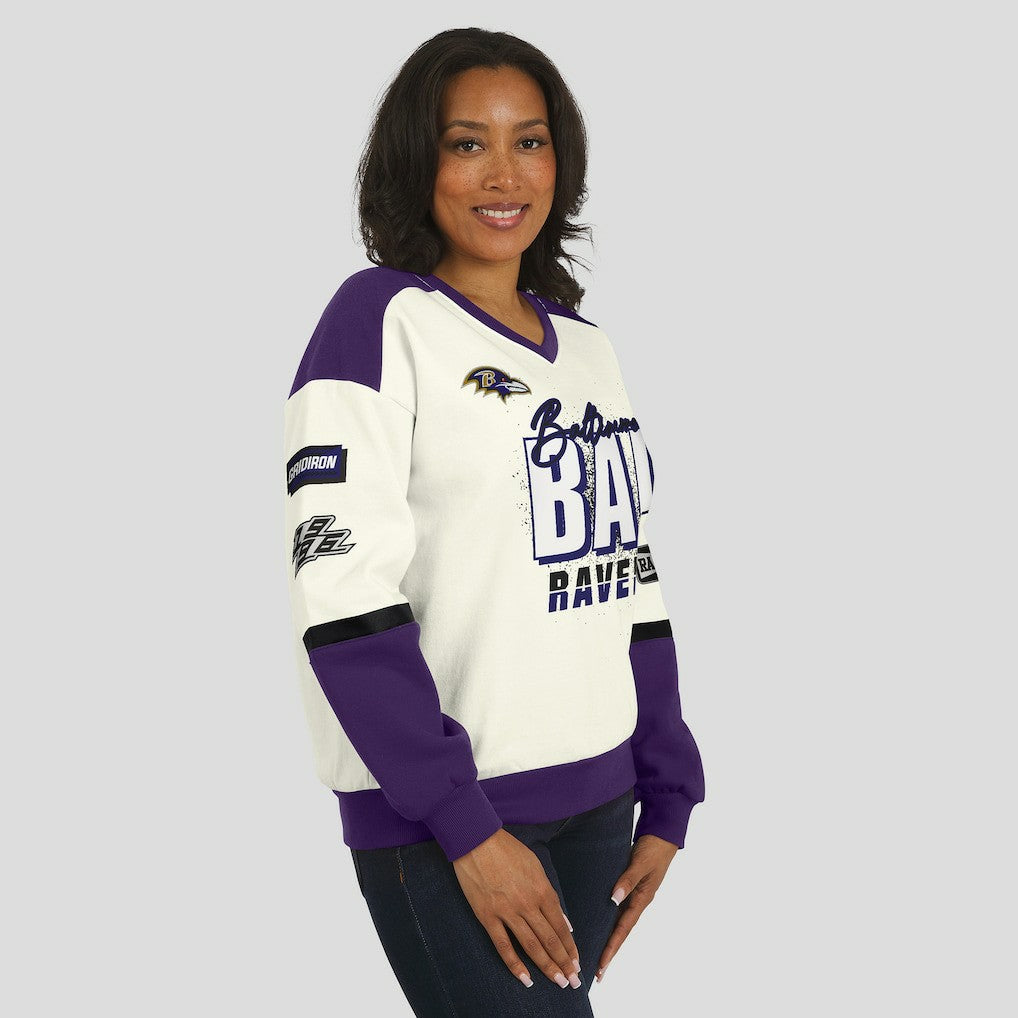 Baltimore Ravens  WEAR by Erin Andrews Women's Racing Crew V-Neck Sweatshirt