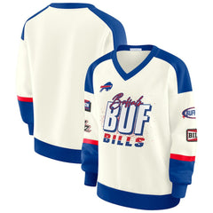 Buffalo Bills  WEAR by Erin Andrews Women's Racing Crew V-Neck Sweatshirt