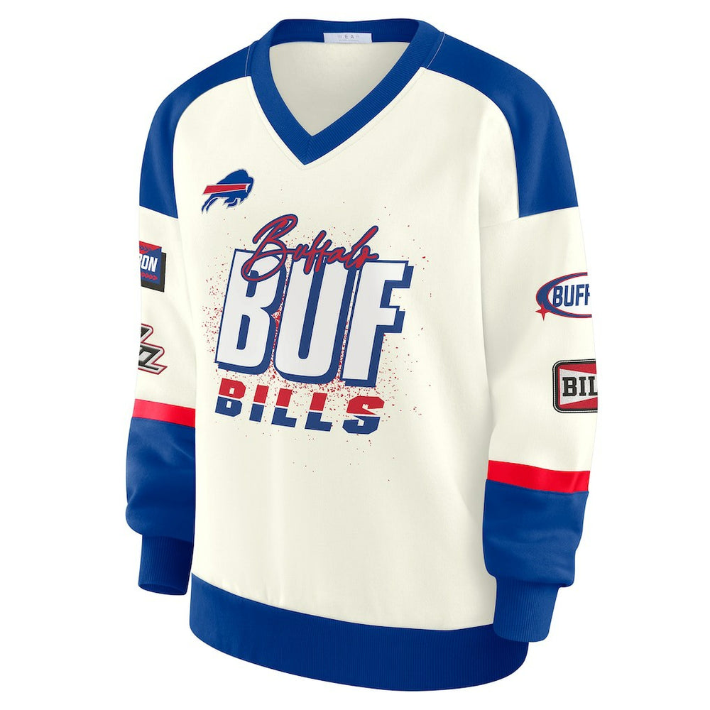 Buffalo Bills  WEAR by Erin Andrews Women's Racing Crew V-Neck Sweatshirt