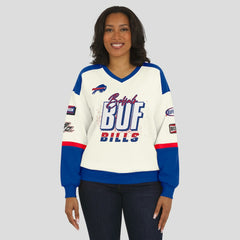 Buffalo Bills  WEAR by Erin Andrews Women's Racing Crew V-Neck Sweatshirt