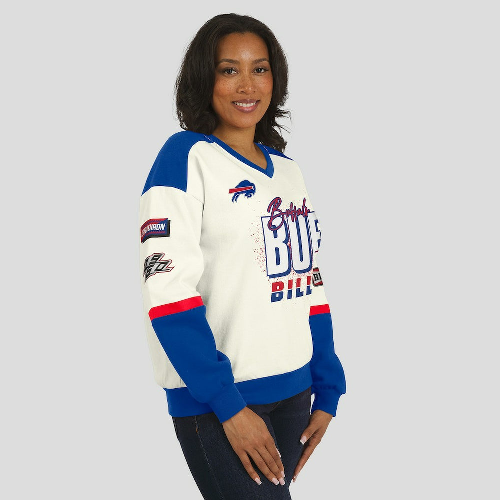 Buffalo Bills  WEAR by Erin Andrews Women's Racing Crew V-Neck Sweatshirt
