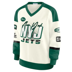 New York Jets  WEAR by Erin Andrews Women's Racing Crew V-Neck Sweatshirt