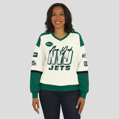 New York Jets  WEAR by Erin Andrews Women's Racing Crew V-Neck Sweatshirt