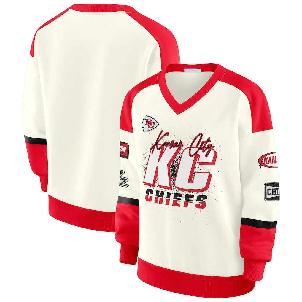 Kansas City Chiefs  WEAR by Erin Andrews Women's Racing Crew V-Neck Sweatshirt