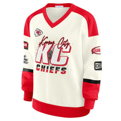 Kansas City Chiefs  WEAR by Erin Andrews Women's Racing Crew V-Neck Sweatshirt