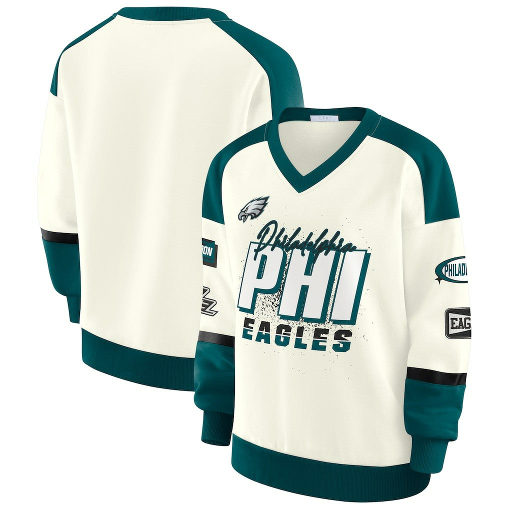Philadelphia Eagles  WEAR by Erin Andrews Women's Racing Crew V-Neck Sweatshirt