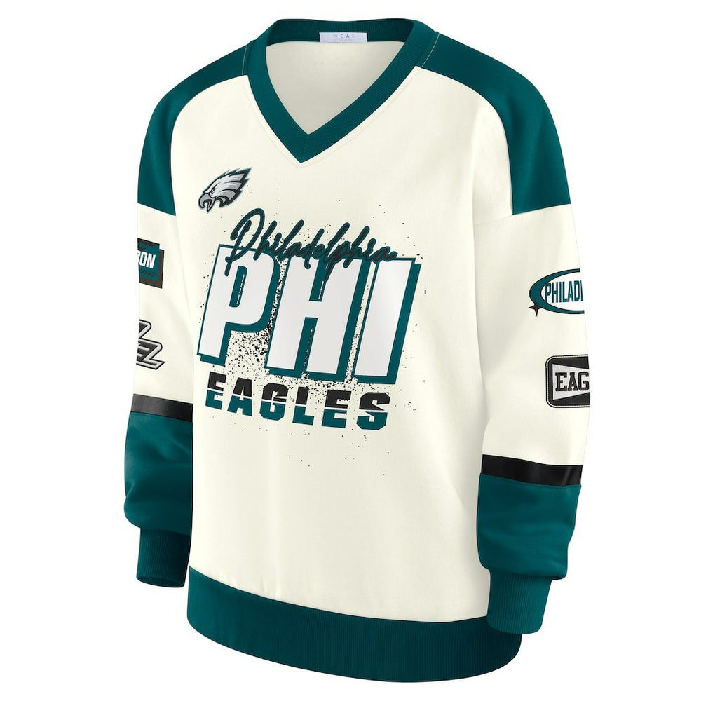 Philadelphia Eagles  WEAR by Erin Andrews Women's Racing Crew V-Neck Sweatshirt