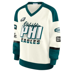 Philadelphia Eagles  WEAR by Erin Andrews Women's Racing Crew V-Neck Sweatshirt