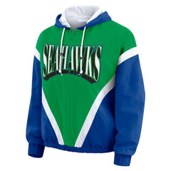 Seattle Seahawks  WEAR by Erin Andrews Women's Plus Size Retro Crinkle Full-Zip Hoodie Windbreaker Jacket