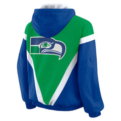 Seattle Seahawks  WEAR by Erin Andrews Women's Plus Size Retro Crinkle Full-Zip Hoodie Windbreaker Jacket