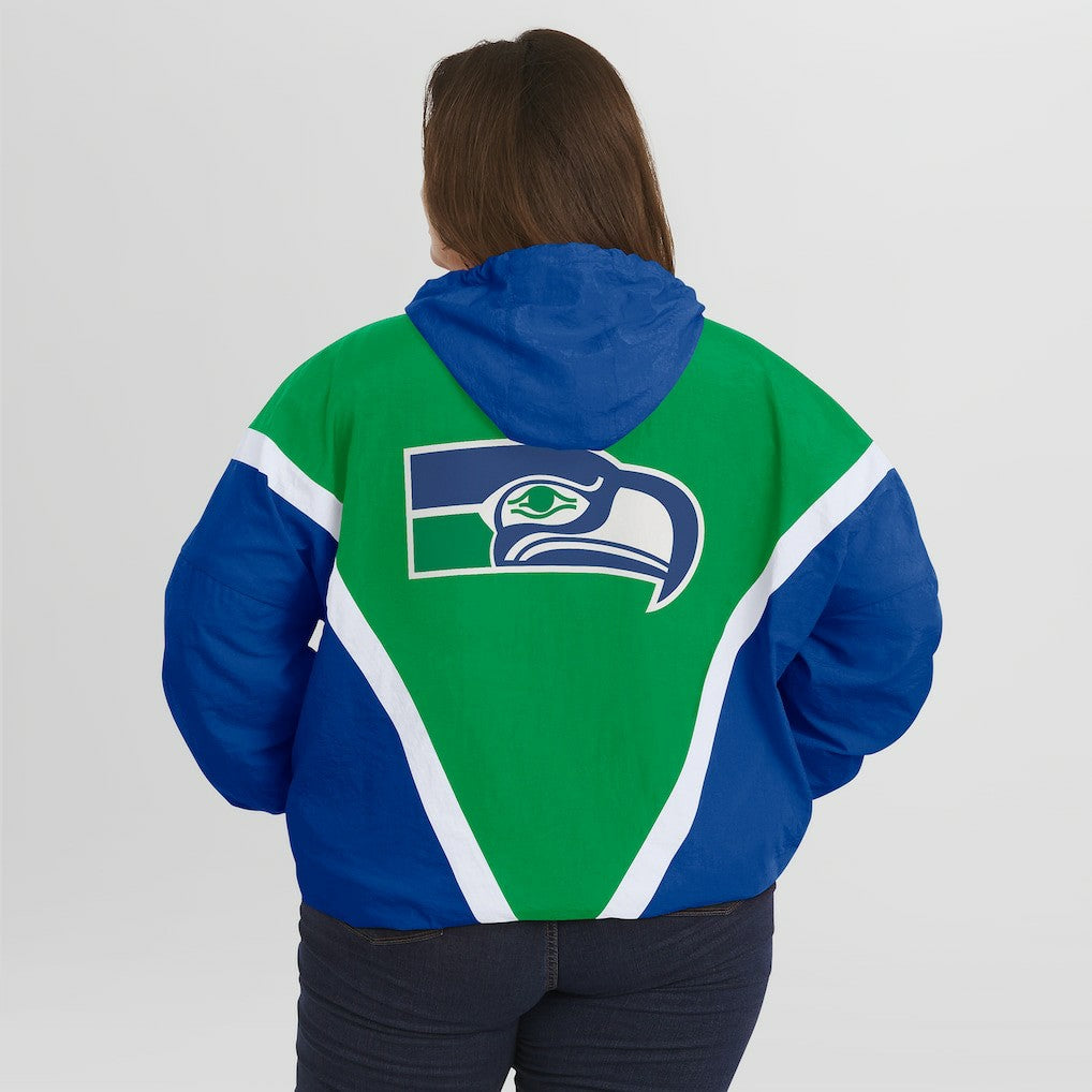 Seattle Seahawks  WEAR by Erin Andrews Women's Plus Size Retro Crinkle Full-Zip Hoodie Windbreaker Jacket