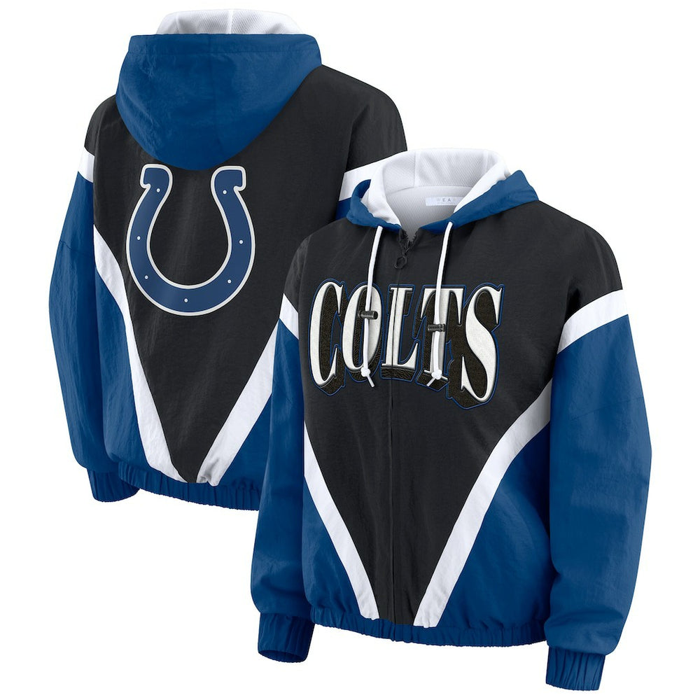 Indianapolis Colts  WEAR by Erin Andrews Women's Plus Size Retro Crinkle Full-Zip Hoodie Windbreaker Jacket