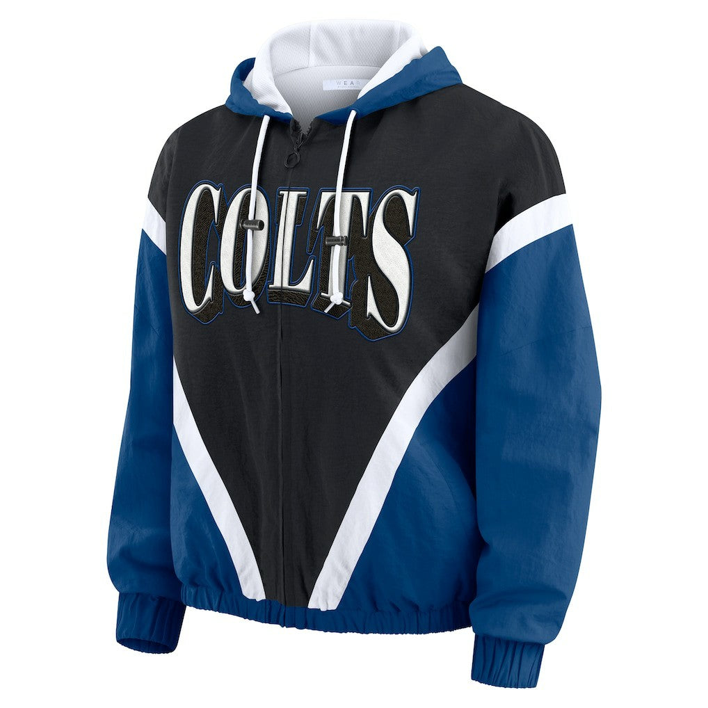 Indianapolis Colts  WEAR by Erin Andrews Women's Plus Size Retro Crinkle Full-Zip Hoodie Windbreaker Jacket