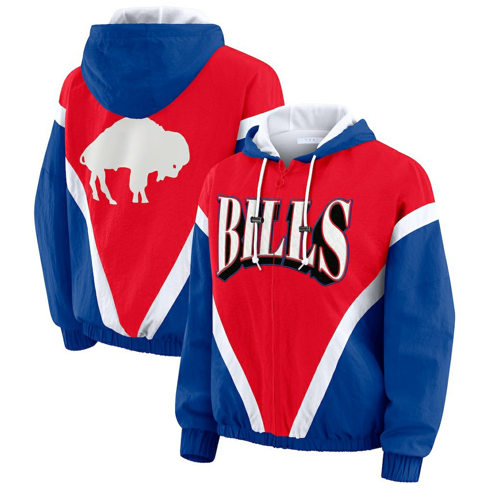 Buffalo Bills  WEAR by Erin Andrews Women's Plus Size Retro Crinkle Full-Zip Hoodie Windbreaker Jacket