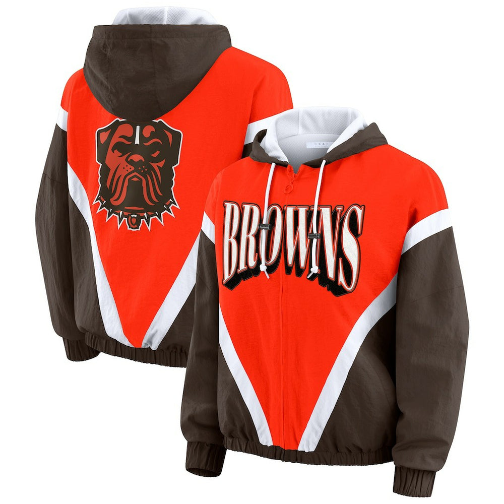 Cleveland Browns  WEAR by Erin Andrews Women's Plus Size Retro Crinkle Full-Zip Hoodie Windbreaker Jacket
