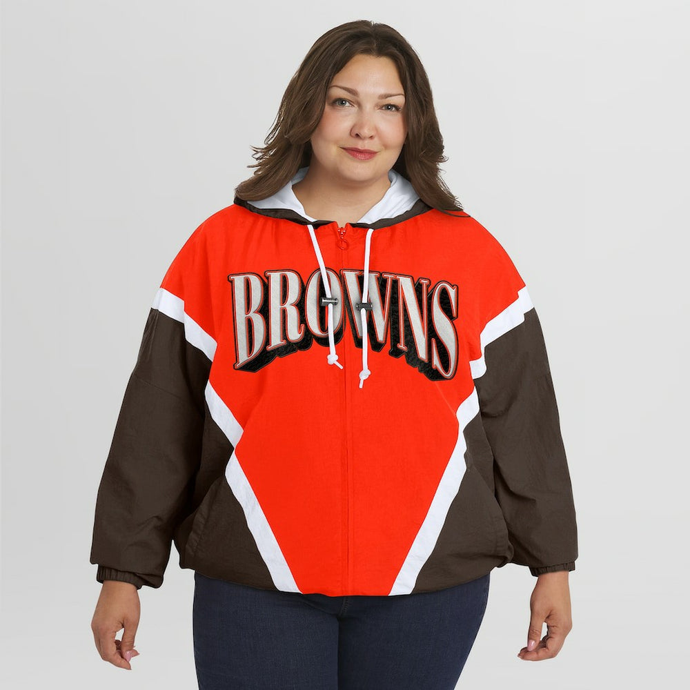 Cleveland Browns  WEAR by Erin Andrews Women's Plus Size Retro Crinkle Full-Zip Hoodie Windbreaker Jacket