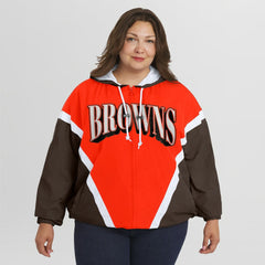 Cleveland Browns  WEAR by Erin Andrews Women's Plus Size Retro Crinkle Full-Zip Hoodie Windbreaker Jacket
