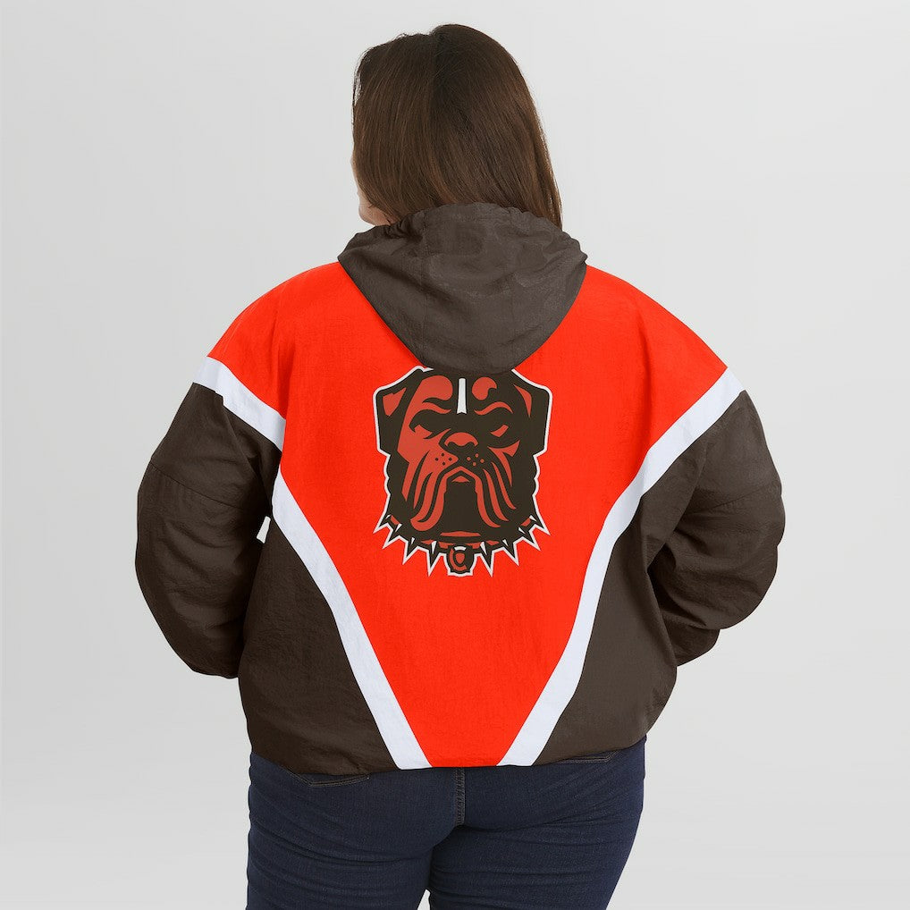 Cleveland Browns  WEAR by Erin Andrews Women's Plus Size Retro Crinkle Full-Zip Hoodie Windbreaker Jacket