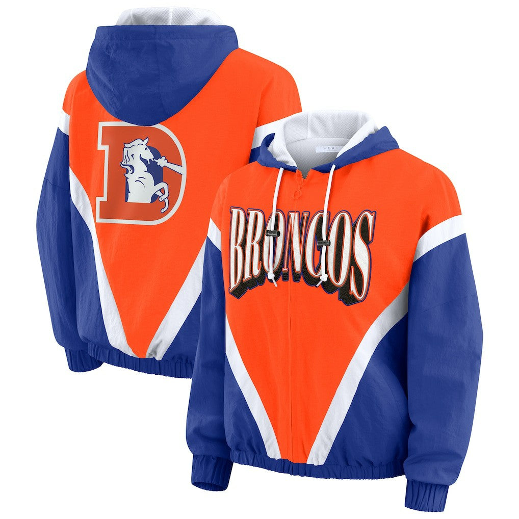 Denver Broncos  WEAR by Erin Andrews Women's Plus Size Retro Crinkle Full-Zip Hoodie Windbreaker Jacket