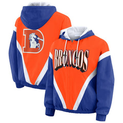 Denver Broncos  WEAR by Erin Andrews Women's Plus Size Retro Crinkle Full-Zip Hoodie Windbreaker Jacket