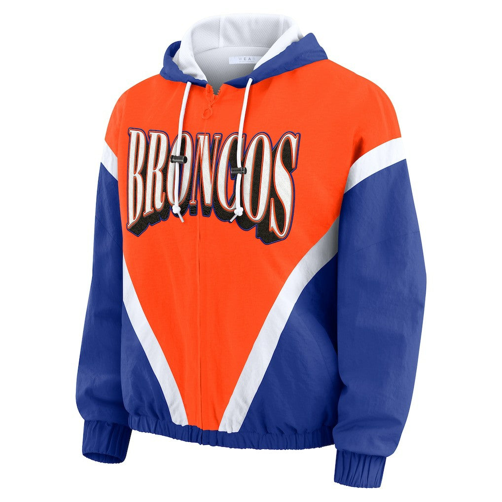 Denver Broncos  WEAR by Erin Andrews Women's Plus Size Retro Crinkle Full-Zip Hoodie Windbreaker Jacket