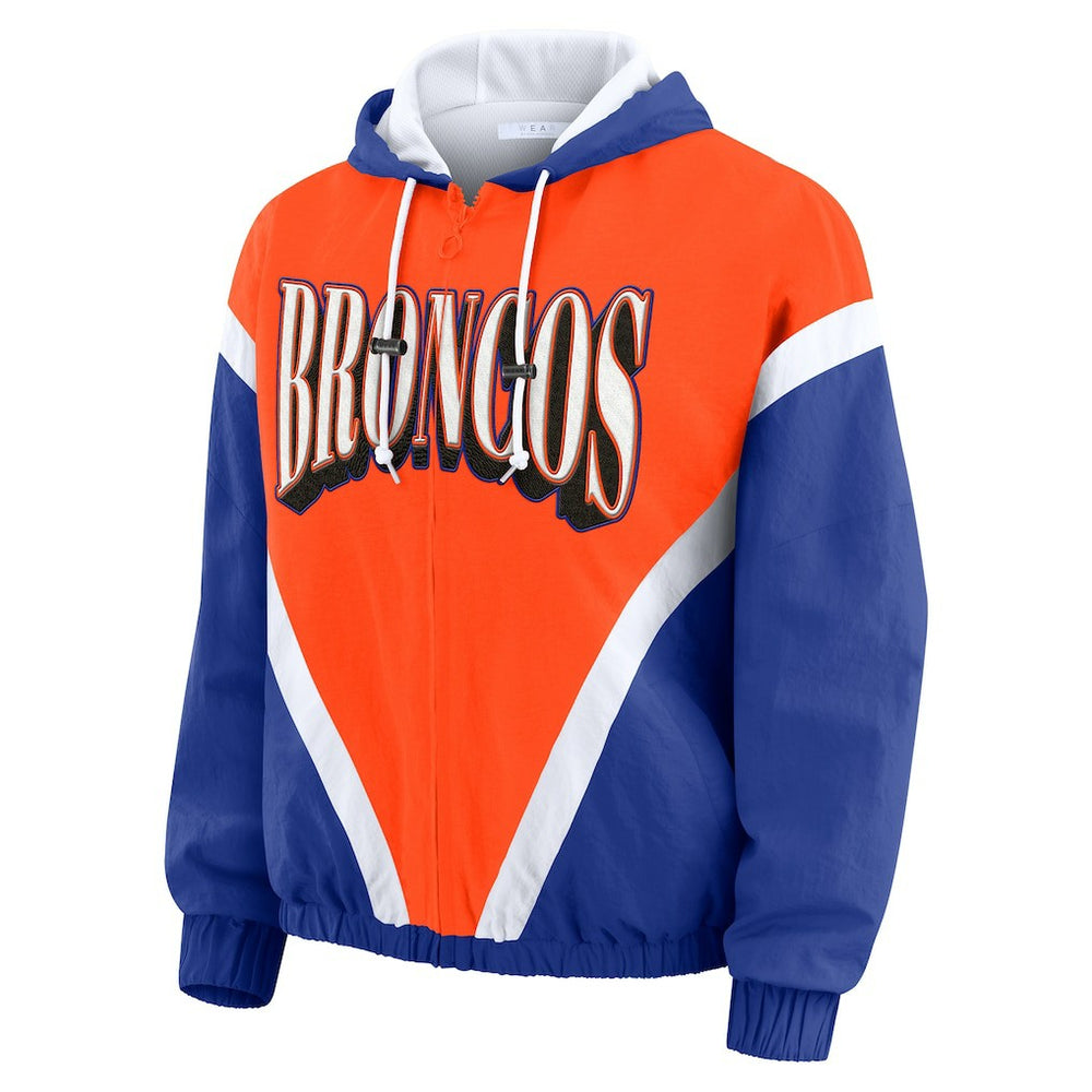 Denver Broncos  WEAR by Erin Andrews Women's Plus Size Retro Crinkle Full-Zip Hoodie Windbreaker Jacket
