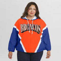 Denver Broncos  WEAR by Erin Andrews Women's Plus Size Retro Crinkle Full-Zip Hoodie Windbreaker Jacket