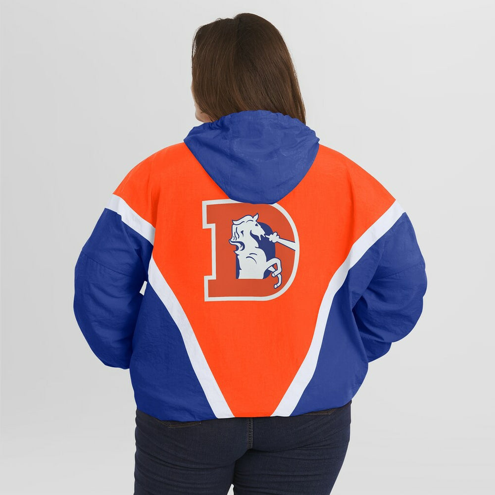Denver Broncos  WEAR by Erin Andrews Women's Plus Size Retro Crinkle Full-Zip Hoodie Windbreaker Jacket