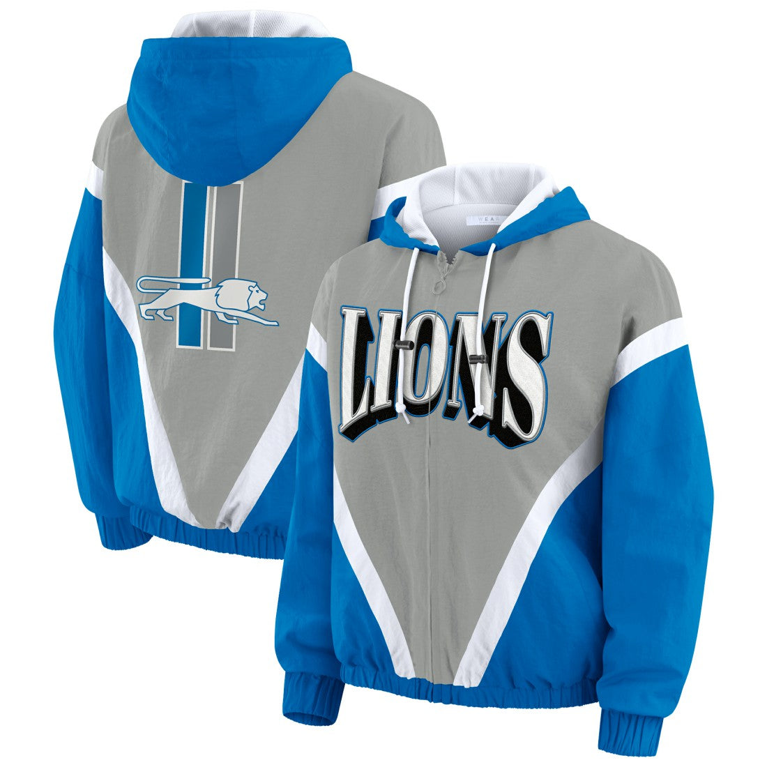 Detroit Lions  WEAR by Erin Andrews Women's Plus Size Retro Crinkle Full-Zip Hoodie Windbreaker Jacket