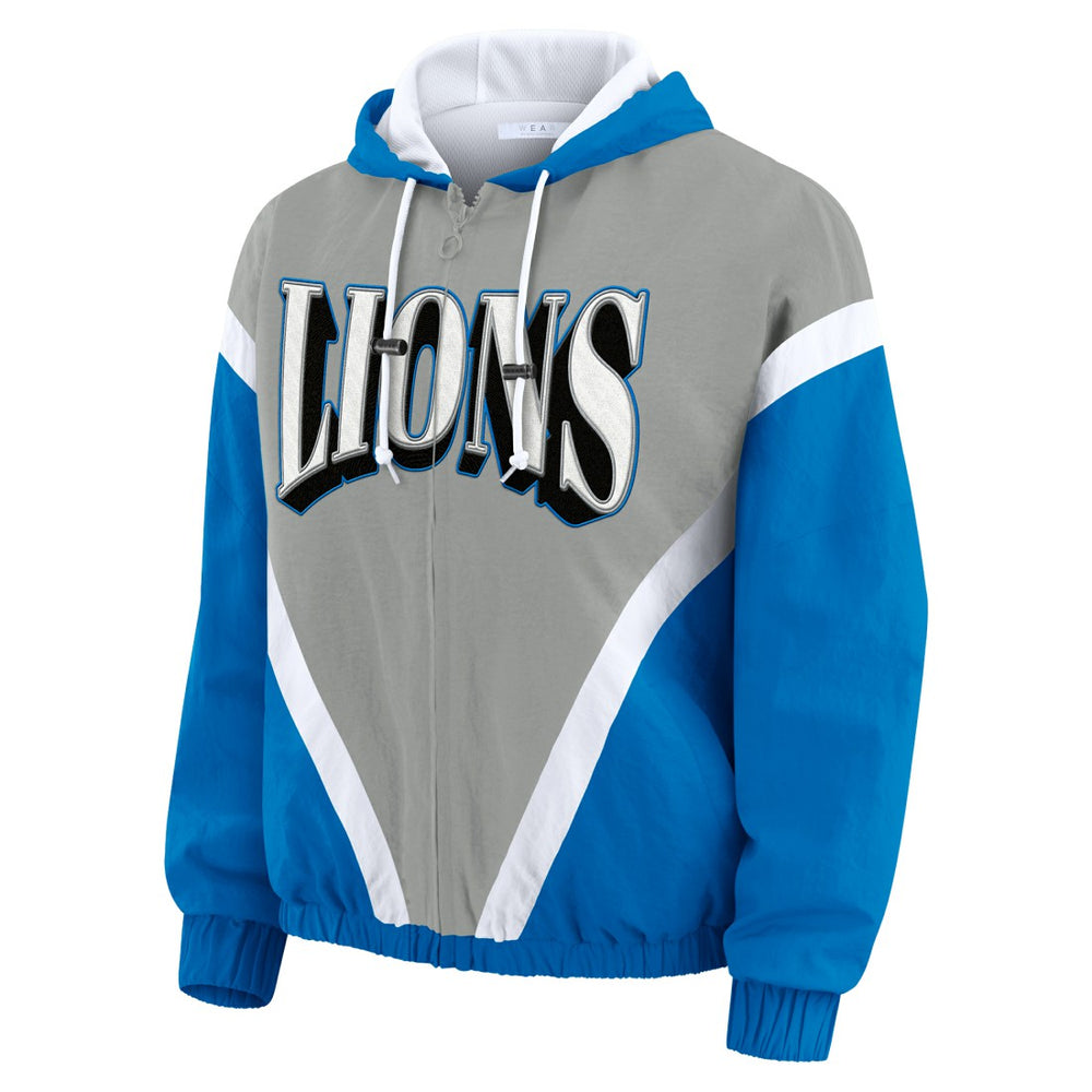 Detroit Lions  WEAR by Erin Andrews Women's Plus Size Retro Crinkle Full-Zip Hoodie Windbreaker Jacket