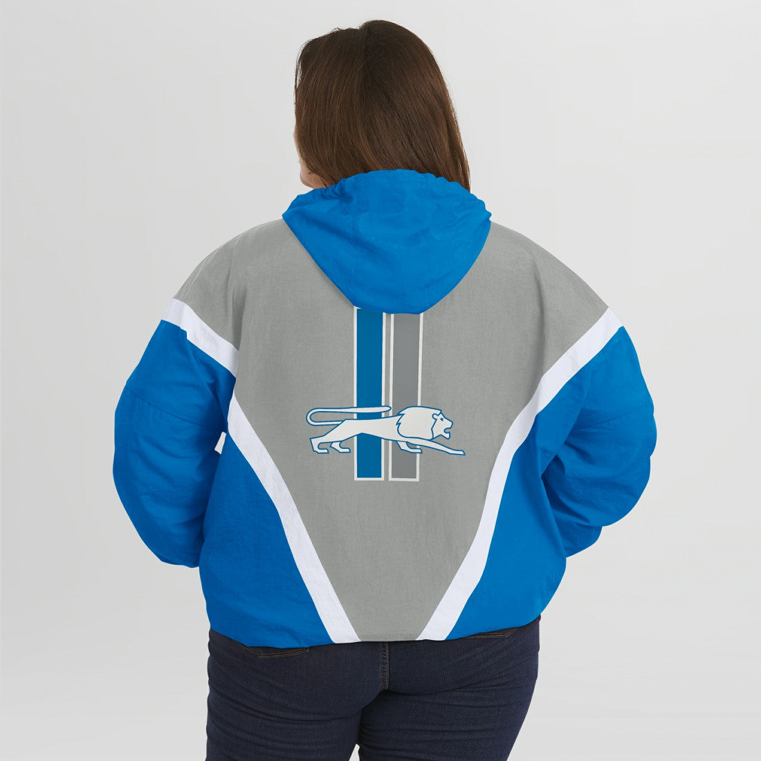 Detroit Lions  WEAR by Erin Andrews Women's Plus Size Retro Crinkle Full-Zip Hoodie Windbreaker Jacket