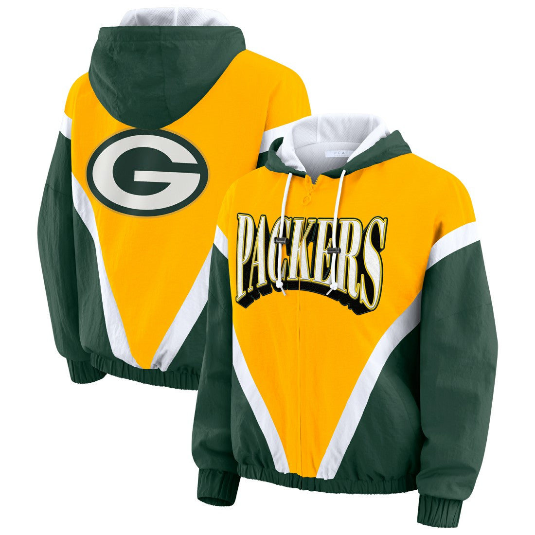 Green Bay Packers  WEAR by Erin Andrews Women's Plus Size Retro Crinkle Full-Zip Hoodie Windbreaker Jacket