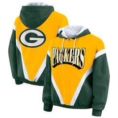 Green Bay Packers  WEAR by Erin Andrews Women's Plus Size Retro Crinkle Full-Zip Hoodie Windbreaker Jacket