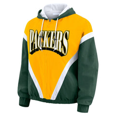 Green Bay Packers  WEAR by Erin Andrews Women's Plus Size Retro Crinkle Full-Zip Hoodie Windbreaker Jacket