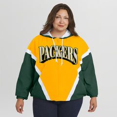 Green Bay Packers  WEAR by Erin Andrews Women's Plus Size Retro Crinkle Full-Zip Hoodie Windbreaker Jacket