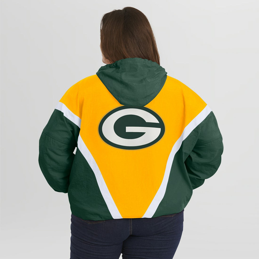 Green Bay Packers  WEAR by Erin Andrews Women's Plus Size Retro Crinkle Full-Zip Hoodie Windbreaker Jacket