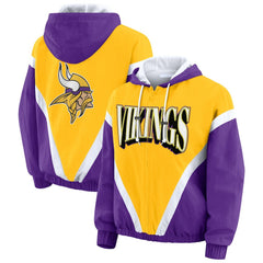 Minnesota Vikings  WEAR by Erin Andrews Women's Plus Size Retro Crinkle Full-Zip Hoodie Windbreaker Jacket